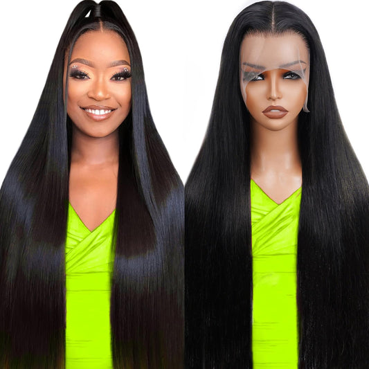 CabeDuck 32 Inch Straight Wigs Human Hair Pre Plucked Straight Lace Front Wigs Human Hair 200 Density 13x4 HD Lace Frontal Wig for Women Natural Color