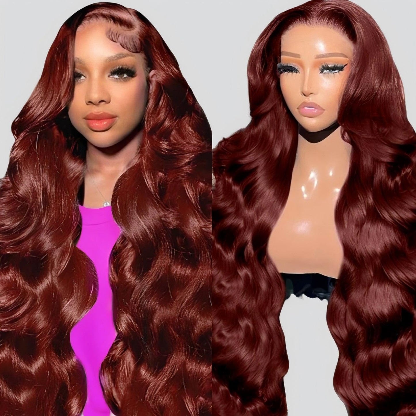 QZOQZO Reddish Brown Lace Front Wig Human Hair Body Wave Lace Front Wigs Human Hair 13x6 Pre Plucked 33# Colored Red Wig 180% Density Glueless Wigs for Women 28Inch