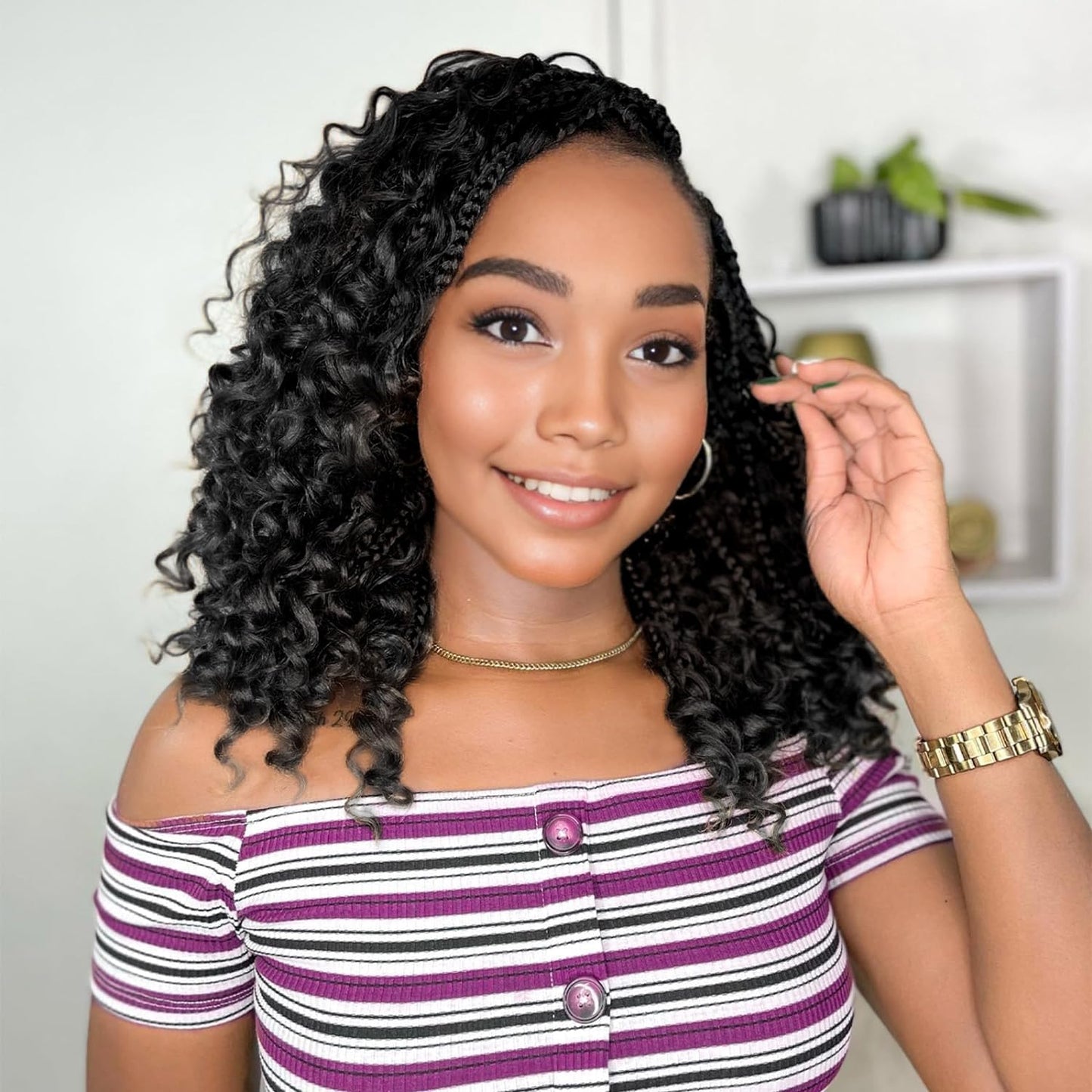 Yewell Goddess Box Braids Crochet Hair - 9 Packs, Boho 12 Inch Crochet Box Braids With Curly Ends For Black Women, Pre Looped Crochet Hair(12Inch 9 Packs,1#)