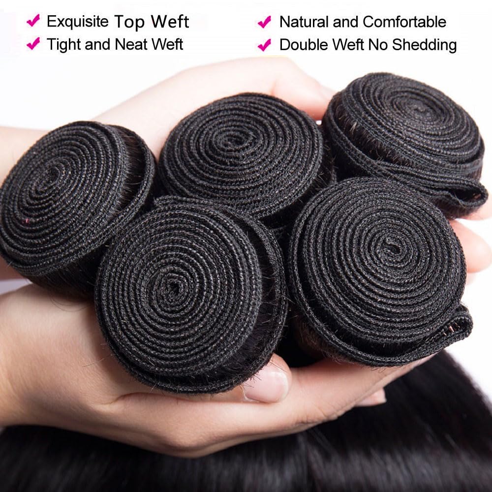 10A Straight Bundles Human Hair 14 16 18 Inch 100% Unprocessed Virgin Brazilian Straight Human Hair Weave 3 Bundles Natural Black Color