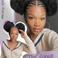 Quick Wig Braided Wigs Afro Puff Wig 360 Full Lace Puff Bun Updo Hair for Women Braided Lace Front Wig with Baby Hair Synthetic Handmade Braids Puff Wig Donut Chignon Wig (1B)