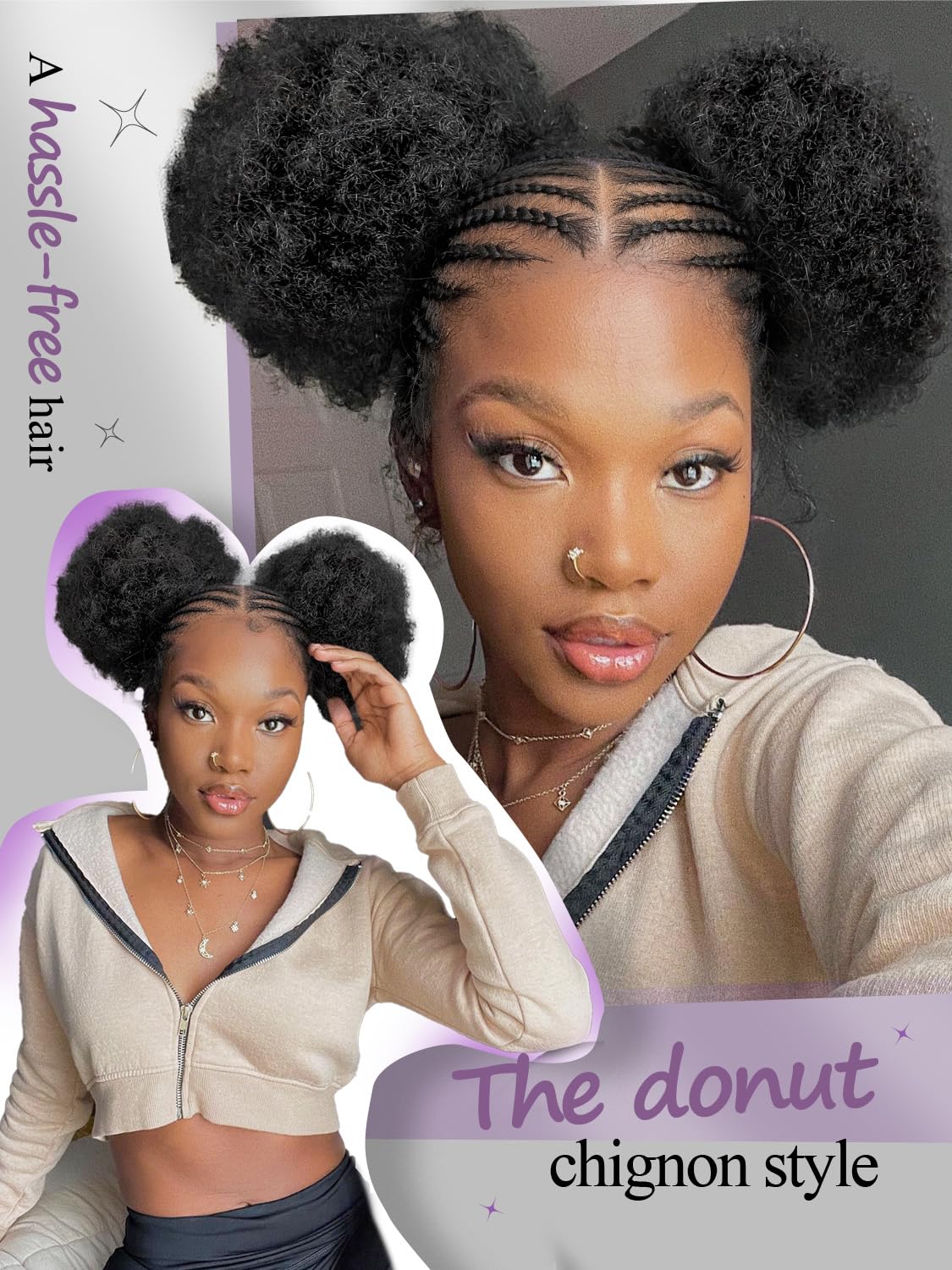 Quick Wig Braided Wigs Afro Puff Wig 360 Full Lace Puff Bun Updo Hair for Women Braided Lace Front Wig with Baby Hair Synthetic Handmade Braids Puff Wig Donut Chignon Wig (1B)