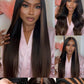 Sunber Ombre Chestnut Yaki Straight Human Hair Wigs with Drawstring Put and Go Bye Bye Knots Pre Cut 7x5 HD Lace Front Glueless Yaki Wigs Pre Plucked Invisible Knots 3S Wear 24Inch Beginner friendly