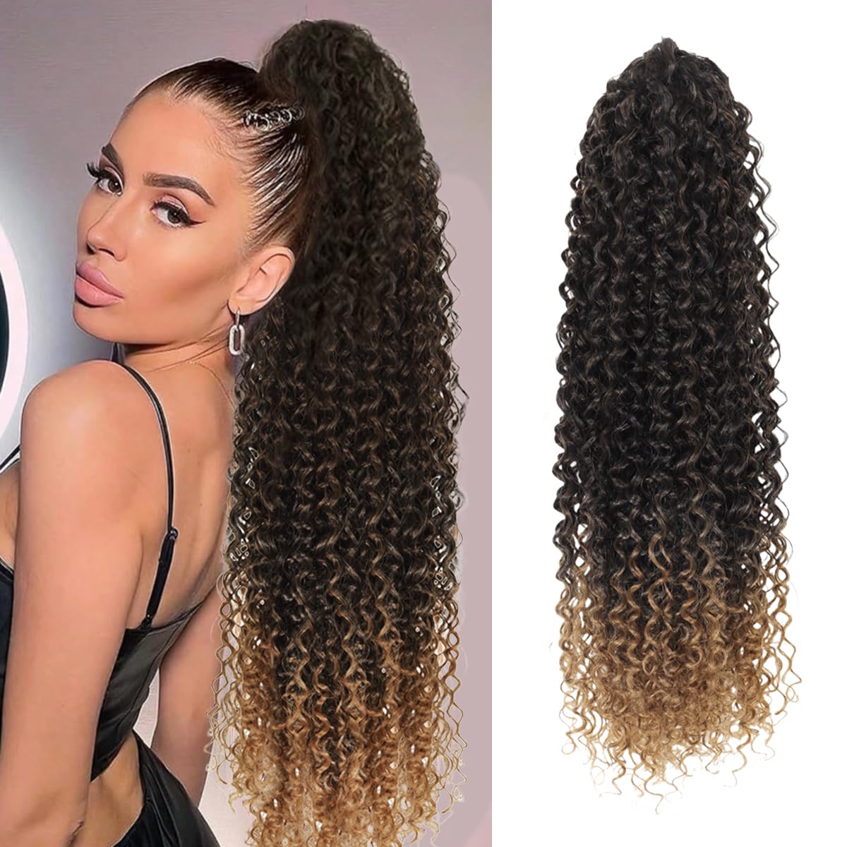 SuCoo Drawstring Ponytail Extension for Women Curly Ponytail Extension Synthetic Hair Natural Wavy Hair Pieces for Daily Use (MT1B/27,28inch,160g)