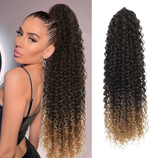 SuCoo Drawstring Ponytail Extension for Women Curly Ponytail Extension Synthetic Hair Natural Wavy Hair Pieces for Daily Use (MT1B/27,28inch,160g)