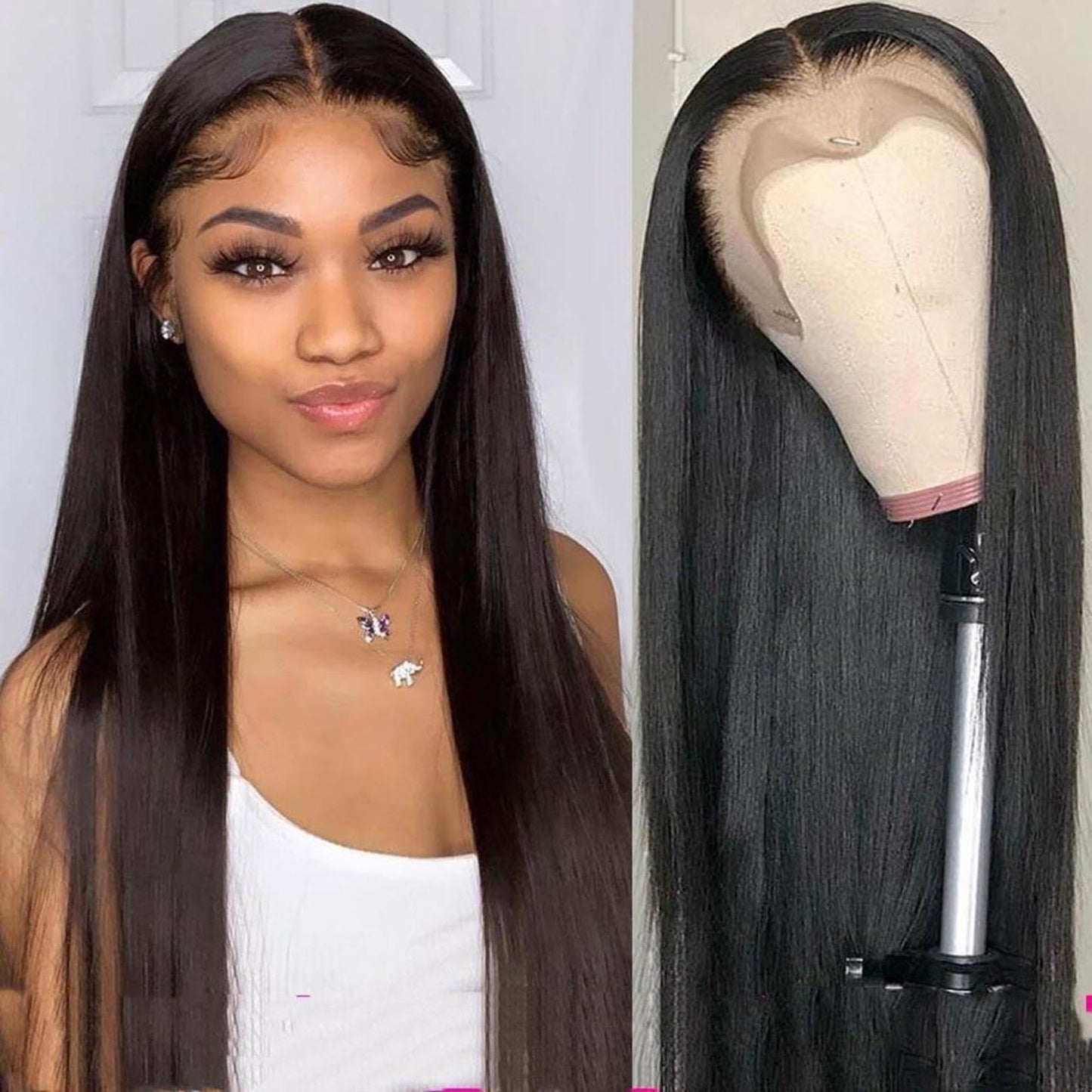 Generic Long Straight Lace Frontal Wigs for Women Pre Plucked Natural Hairline Baby Hair Lace Front Wigs HD Transparent Lace Front Wig, 26 Inch, Black