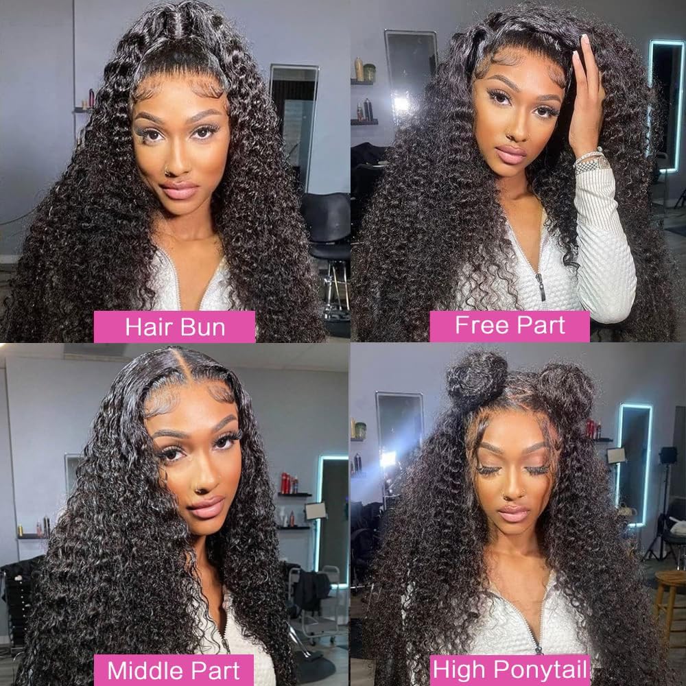 YIJUNDEMA 30 Inch Deep Wave Lace Front Wigs Human Hair 200 Density 13x6 HD Transparent Water Wave Lace Front Wigs Human Hair Pre Plucked Deep Wave Wig Glueless Curly Wig for Women