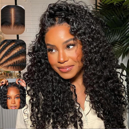 KLAIYI Bye Bye Knots Glueless Wig Pre Cut Water Wave HD Lace Front Wigs Human Hair Pre Bleached Pre Plucked Ready to Go Wigs for Women 30S Easy to Wear Put On and Go Curly Wig Beginner Friendly 26inch