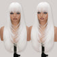 NOVFLKW White Long Straight Layered Wig with Bangs for Women 26 inch Put on Go Realistic Synthetic Fiber Heat Resistant Natural Wig for Girls Party Cosplay and Daily Use