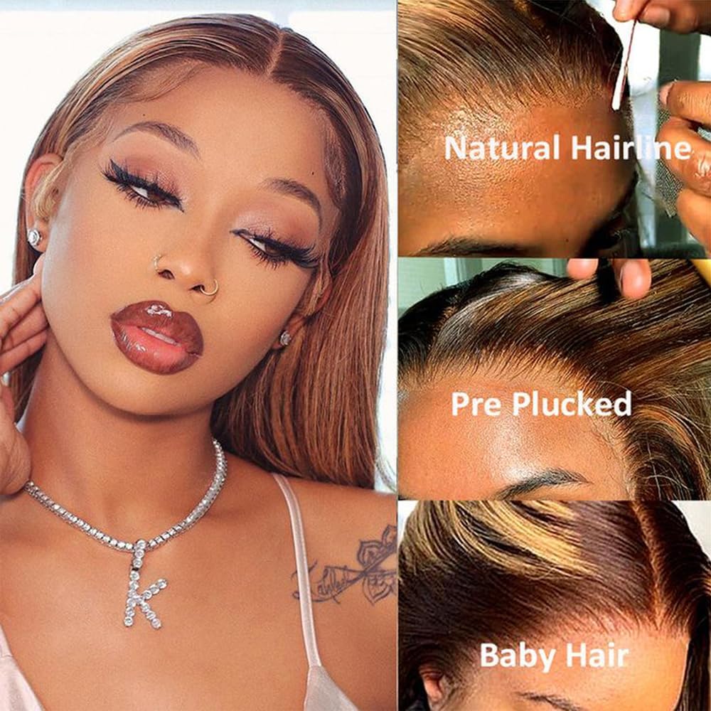 14 Inch Brazilian Straight Hair P4/27 13x4 Lace Front Bob Wig Human Hair 13x4 HD Transparent Lace Frontal Wigs Human Hair 180% Density Highlight Ombre Bob Wigs for Women Glueless Pre Plucked Wig.