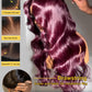 Sunber Purple Black Cherry Loose Body Wave With Drawstring Wig Bye Bye Knots 13x4 Pre-Everything Lace Frontal Glueless Wigs Pre Plucked Pre Bleached Knots 180% Density 16Inch 3S Put On and Go Wigs