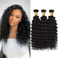 Deep Wave Human Hair Bundles 12 14 16 Inch Curly Bundles Human Hair Weave 100% Unprocessed Brazilian Virgin Remy Hair Wet and Wavy Hair Extensions for Women Natural Black Raw Weft