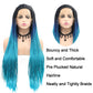 Blue Box Braided Wig for Women Long Ombre Black Sky Blue Knotless Cornrow Braids Lace Frontal Wig Hand Synthetic Lightweight Twist Braid Wigs Glueless Braiding Hair Heat Resistant Cosplay 26 Inch