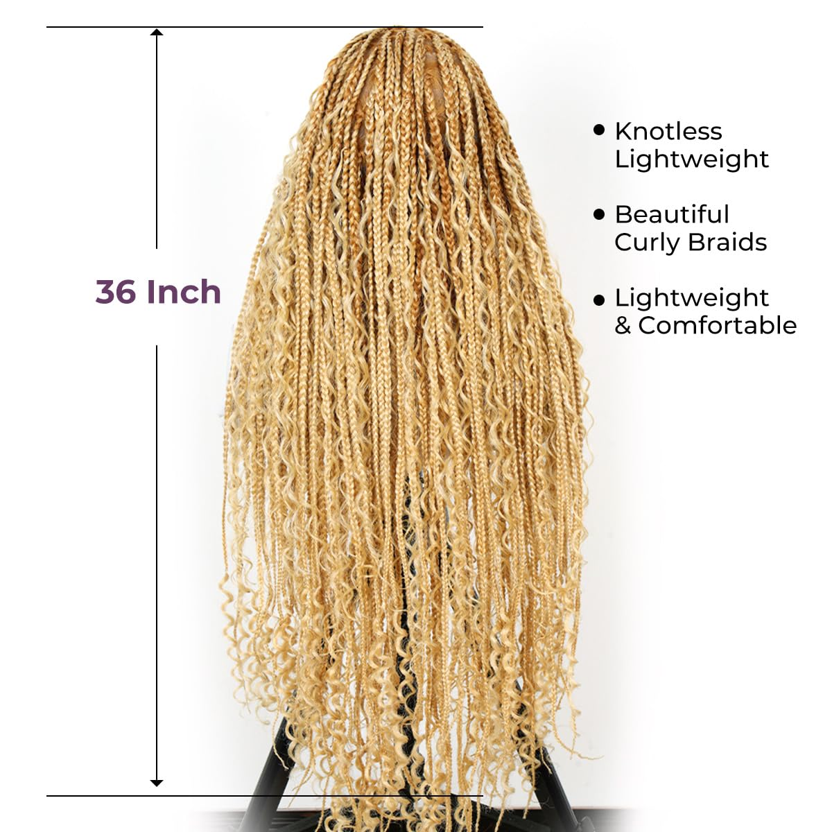 SUPERNOVA 36 Inches Full Lace Boho Box Braided Wig T274/614# Ombre Blonde Synthetic Braids Wig With Baby Hair Bohemian Long Highlight Square Knotless Braided Wigs For Black Women (36 Inch)