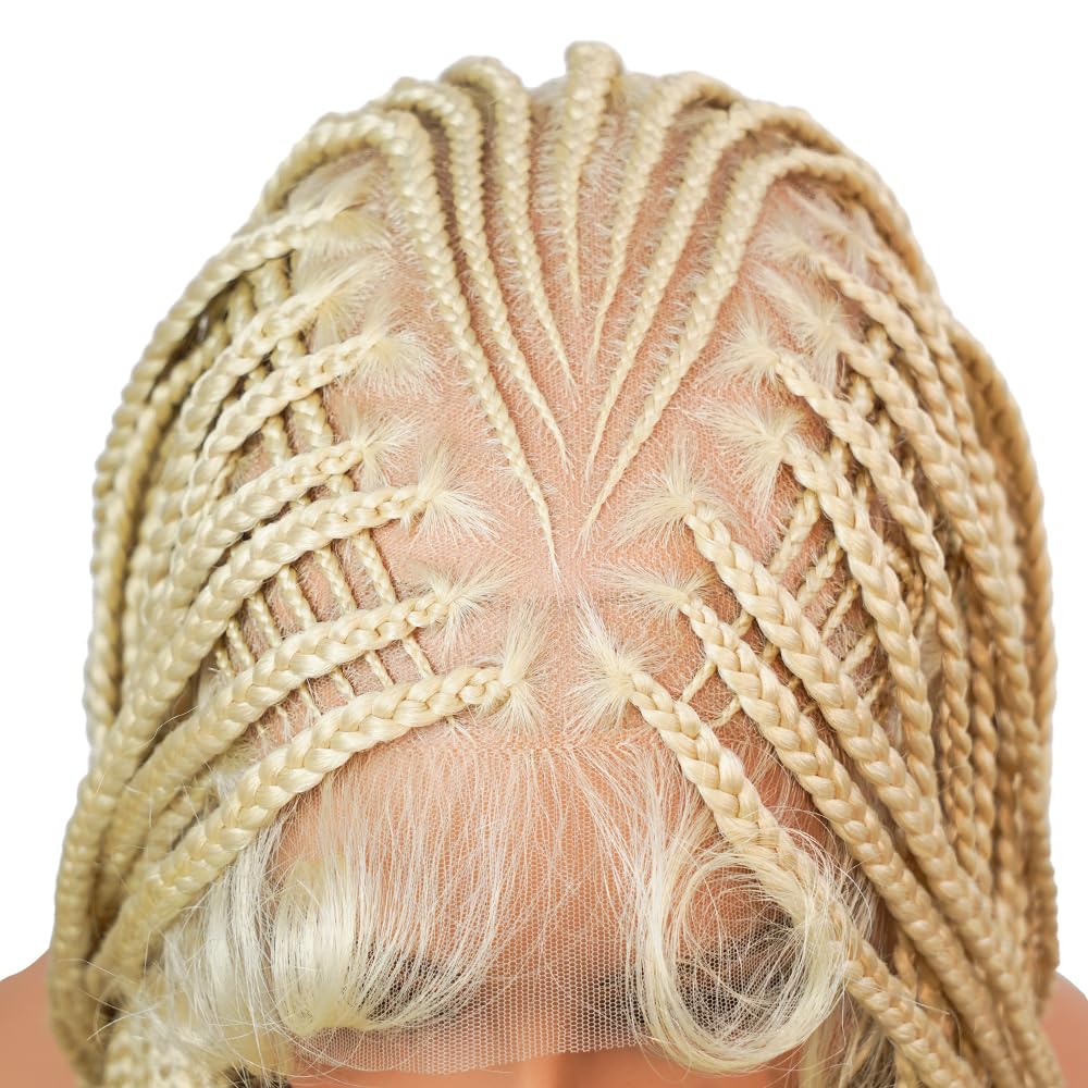 SUPERNOVA Blonde Full Lace Boho Braided Wig 613# Colored Synthetic Hair Box Braids Wig With Baby Hair Special Top Design Transparent Lace Long Highlight Knotless Braided Wigs For Black Women 36 Inch