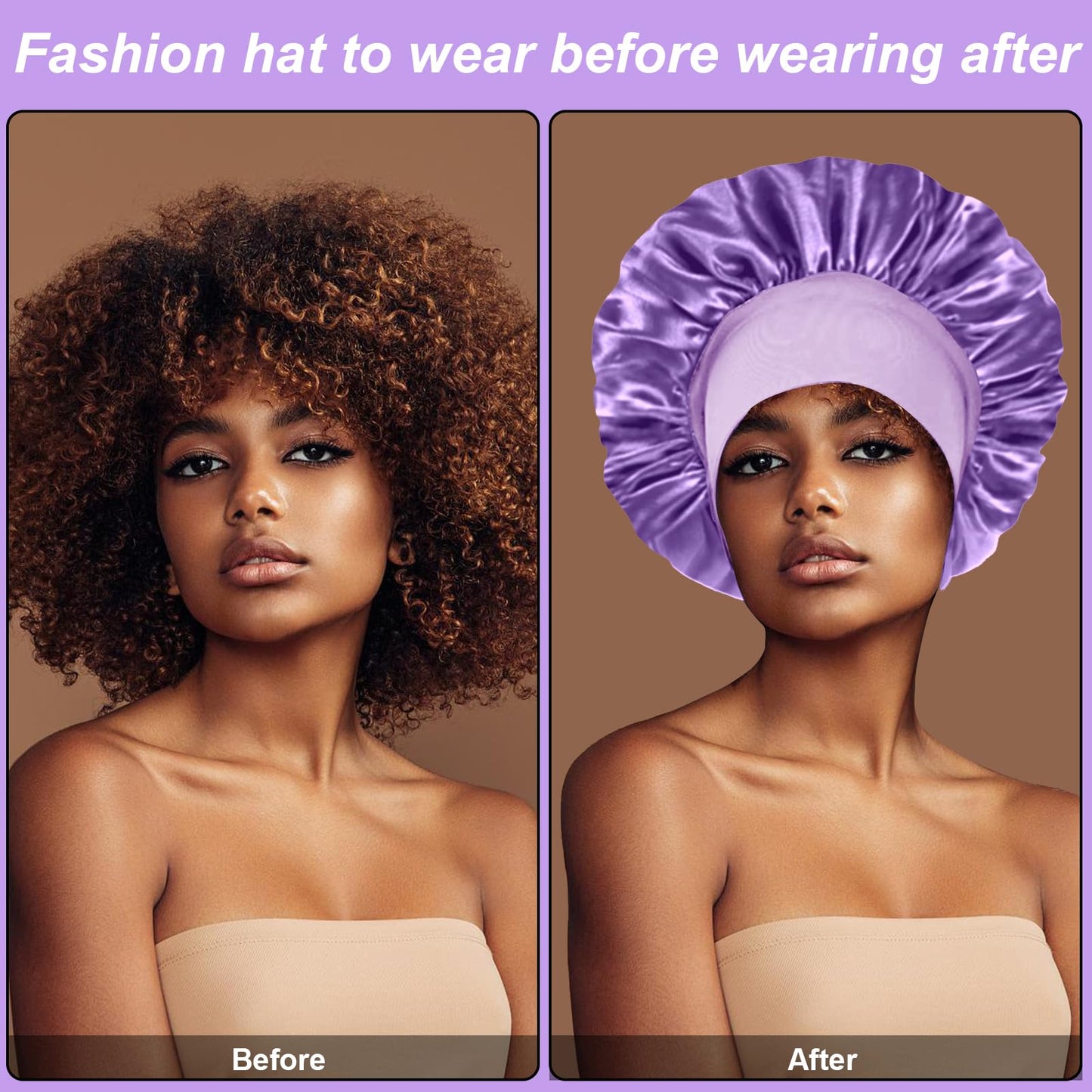 4PCS Silk Bonnet for Sleeping - Satin Bonnets for Black Women & Men, Elastic Wide Band Hair Wrap Cap for Curly Hair, Shower Cap (Black, Sapphire Blue, Pink, Purple)