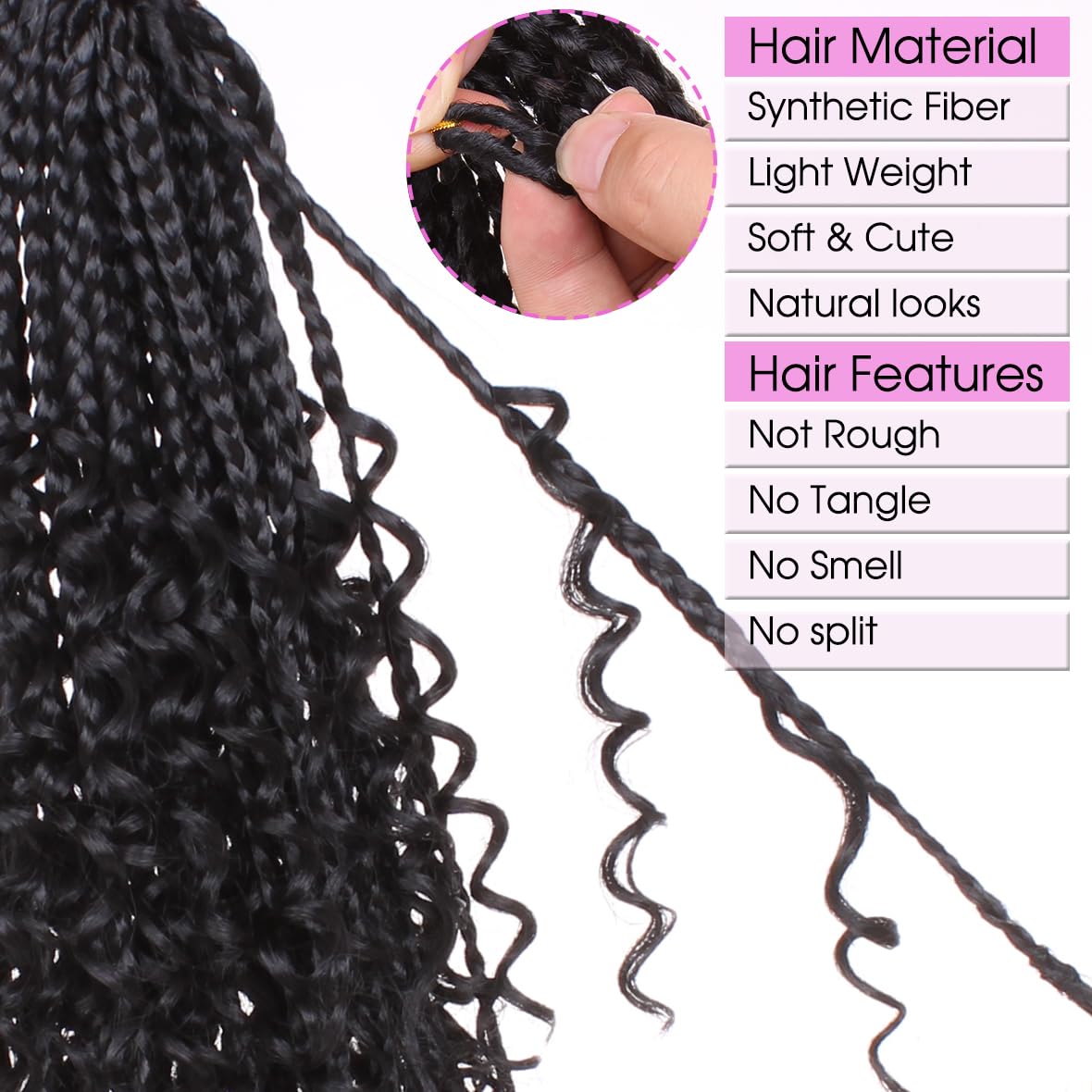 COOKOO 18 Inch Goddess Box Braids Crochet Hair 8 Pack Bohemian Hippie Box Braids Crochet Hair with Curly Ends Synthetic Crochet Braiding Hair for Black Women 1B#