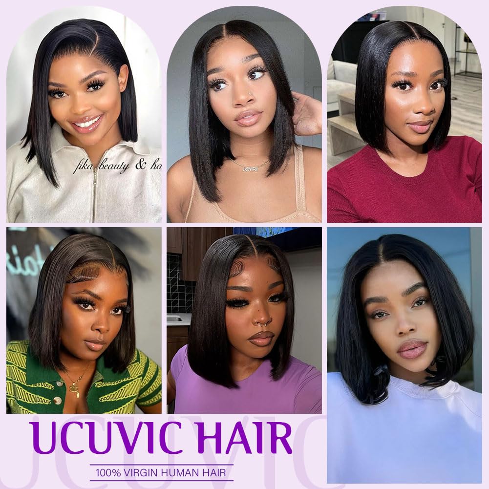 UCUVIC Glueless Bob Wigs Human Hair Pre Plucked Pre Cut Wear And Go Glueless 200% Density 5x5 Hd Lace Front Closure Short Wig Human Hair Straight Bob Wigs For Black Women No Glue 18 Inch