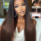 Sunber Ombre Chestnut Yaki Straight Human Hair Wigs with Drawstring Put and Go Bye Bye Knots Pre Cut 7x5 HD Lace Front Glueless Yaki Wigs Pre Plucked Invisible Knots 3S Wear 18Inch Beginner friendly