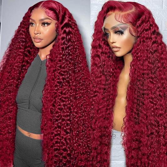 GARAXIS 250% Density 30 Inch 99J Burgundy 13X6 Deep Wave Lace Front Wigs Human Hair Wet and Wavy HD Lace Front Wig Pre Plucked 100% Real Human Hair No Tangle No Shedding Triple Lifespan 3X