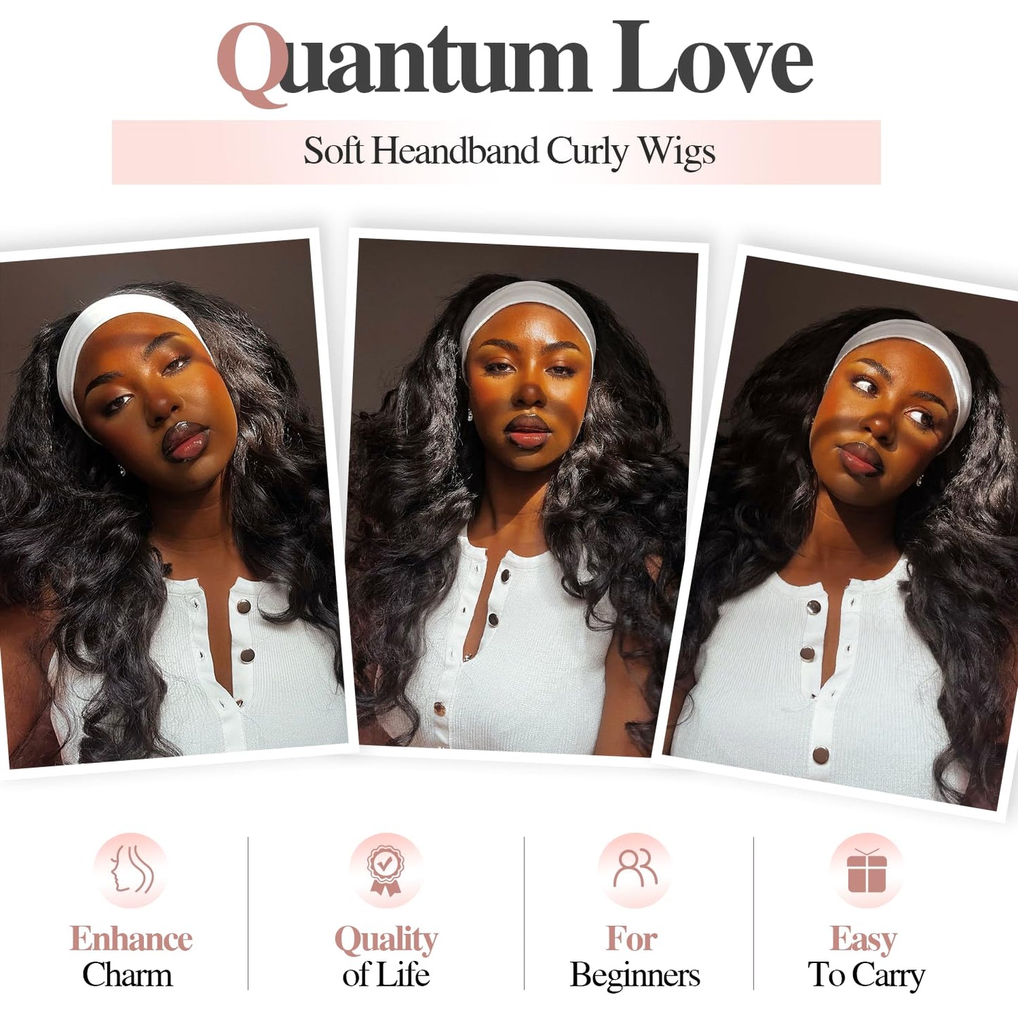 Quantum Love Yaki Curly Headband Wigs for Black Women Kinky Straight Black Headband Curly Ends 26inch Synthetic Wear and Go Glueless half Wig with Headbands Attached