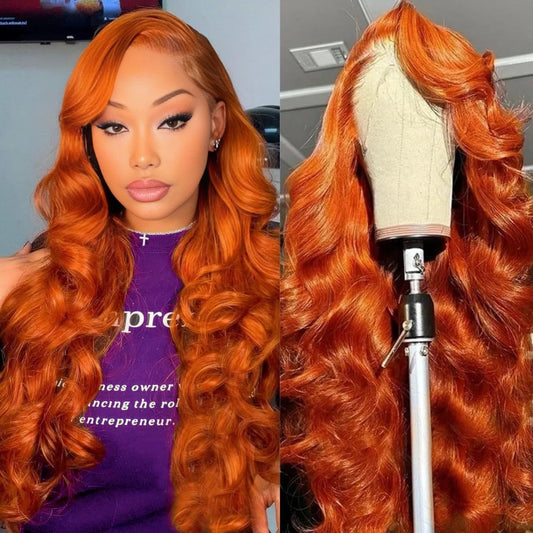 QZOQZO Ginger Lace Front Wigs Human Hair Body Wave 13x4 Transparent HD Lace Frontal Wigs Pre Plucked with Baby Hair for Black Women Human Hair Glueless Colored Wigs 28 inch