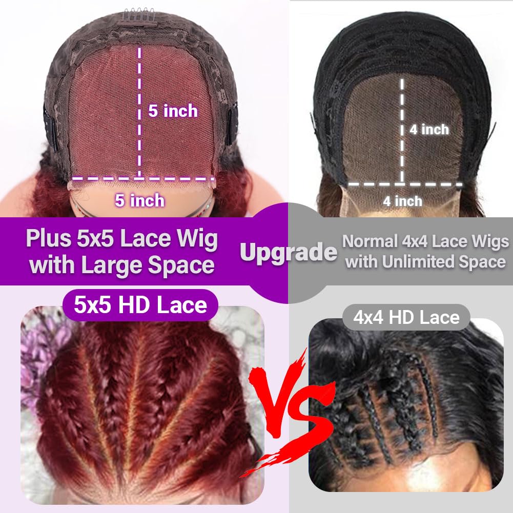 UCUVIC Wear And Go Glueless Wigs Human Hair Pre Plucked Pre Cut 5x5 Deep Wave Curly Bob Wig Human Hair Lace Front Closure Wigs For Black Women 200Density Wig Glueless Wear And Go Burgundy 16 Inch