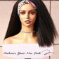 WIGNEE Kinky Straight Headband Wig Kinky Wig with Ribbon Glueless Headband Wigs for Black Women Natural Synthetic Afro Wigs for Black Women Natural Black 14 Inch