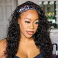 Curly Headband Wig, Beginner Friendly Wear and Go Glueless Wig with Headband Attached, Heat-resistant Soft Synthetic Hair As Human Hair, Water Wave Half Wigs for Black Women (Natural Black, 18 Inch)