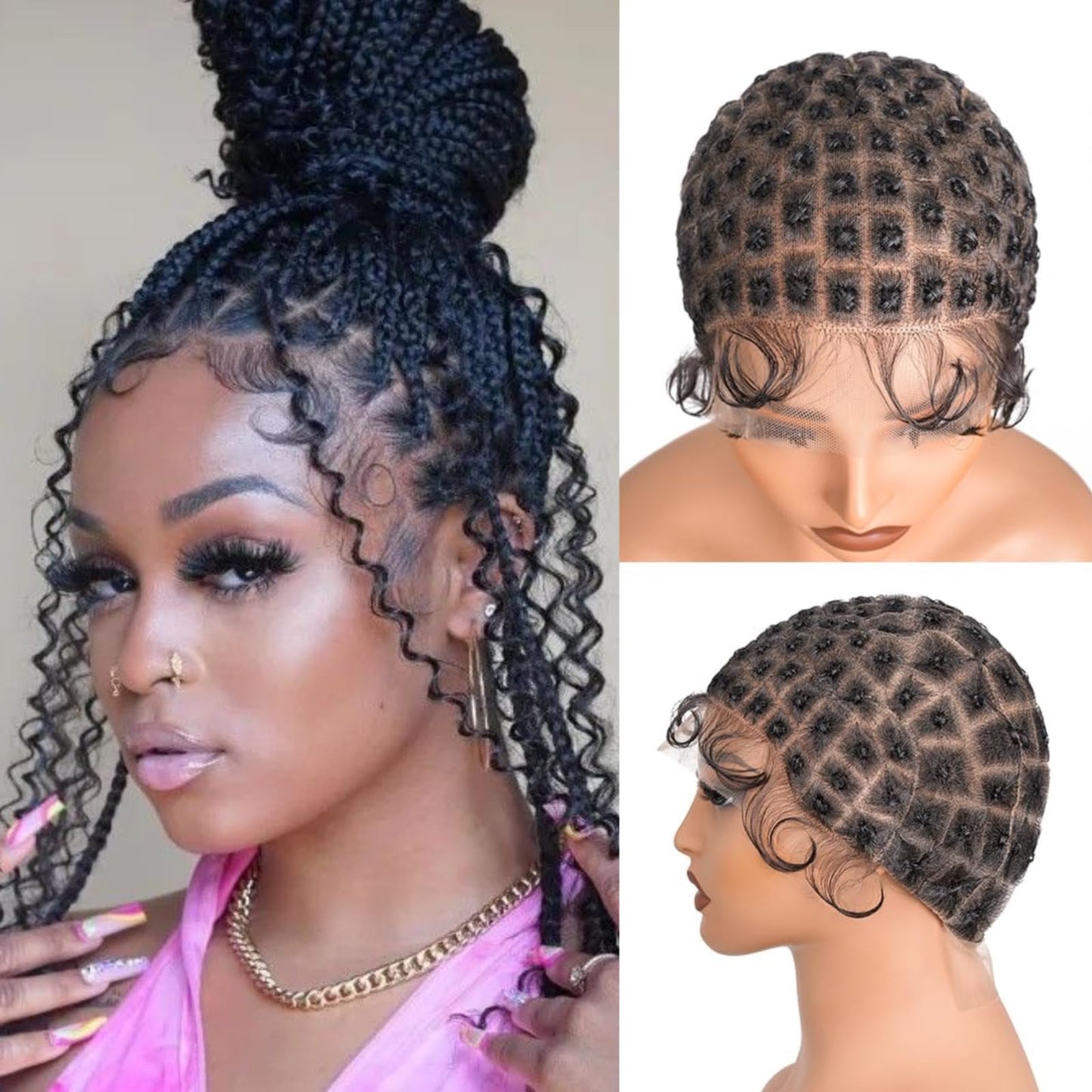 Suntefic Braided Wig Cap With Baby Hair Crochet Wig Cap For Crochet Braids Hair Glueless Double Full Hd Lace Wig Caps For Black Women (Human Baby Hair-125)