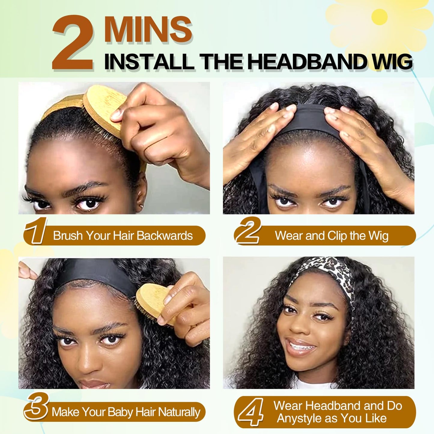 Aisaide Kinky Headband Wig 12 Inch Deep Curly Headband Wigs for Black Women Glueless No Lace Deep Curly Half Hair Wigs Dark Almond Brown