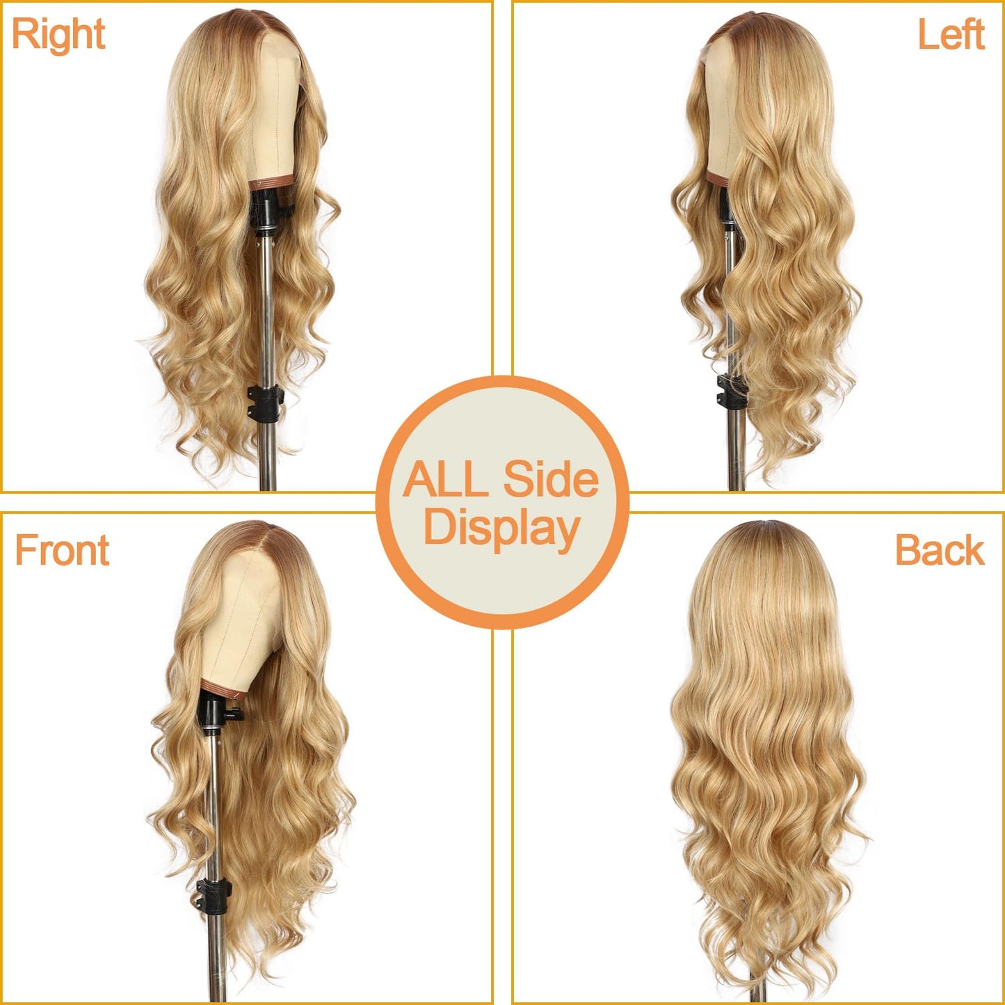 SAPPHIREWIGS Long Wavy Wig for Women Synthetic Lace Front Wig Ombre Honey Blonde Body Wavy Hair Heat Resistant Fiber Hair for Daily Party Use 26 Inch