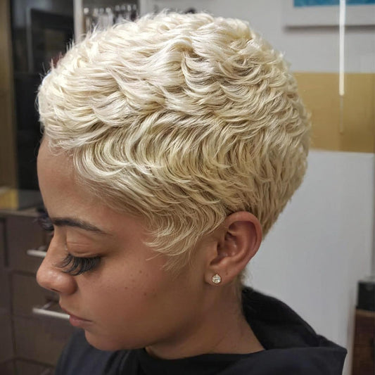 BOBCOO Short Blonde Pixie Cut Wigs For Black Women Short Wigs With Bangs Short Wigs For Black Women Layered Wigs(Blonde)