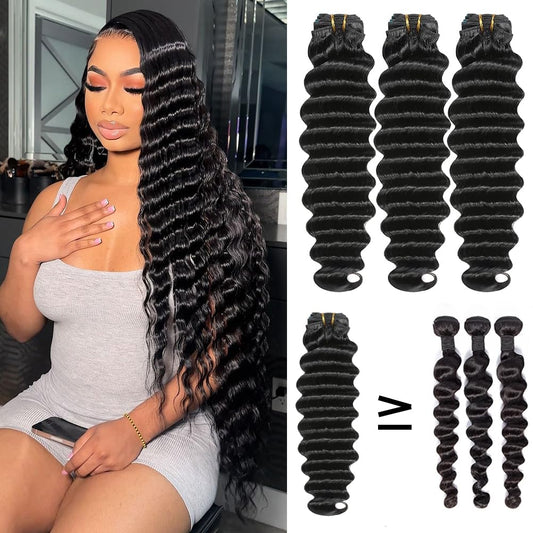 YISEA 16A Loose Deep Wave Bundles Human Hair (24 22 20 inches) Virgin Human Hair Bundles 100% Unprocessed Loose Deep Wavy 3 Bundles Thick Brazilian Remy Hair for Women Natural Color