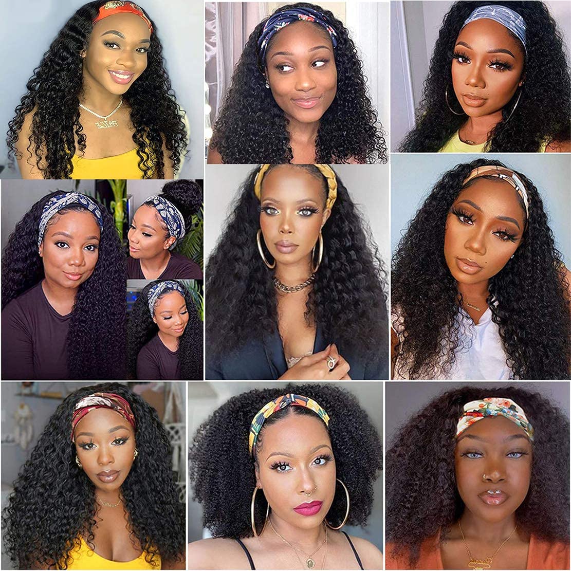 Celiarita Chocolate Brown Headband Wig Human Hair Deep Wave #4 Colored Machine Made None Lace Front Wigs Brazilian Virgin Curly Human Hair Half Wigs for Black Women 12 Inch