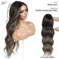 ENCOUNTERU Ombre Grey Wear and Go Glueless Wig with Bangs Body Wave Pre Plucked Synthetic Lace Front Gray Wigs for Women 13x5x1 Pre Cut Lace Glueless Ready to Wear Middle Part 26 Inch