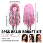 2Pcs Bonnets for Black Women Braid Bonnet, Large Long Satin Silk Bonnet for Braids,Black Women Braid Bonnet with Stretchy Tie Band for Sleeping Extra Long (Purple & Pink Pattern)