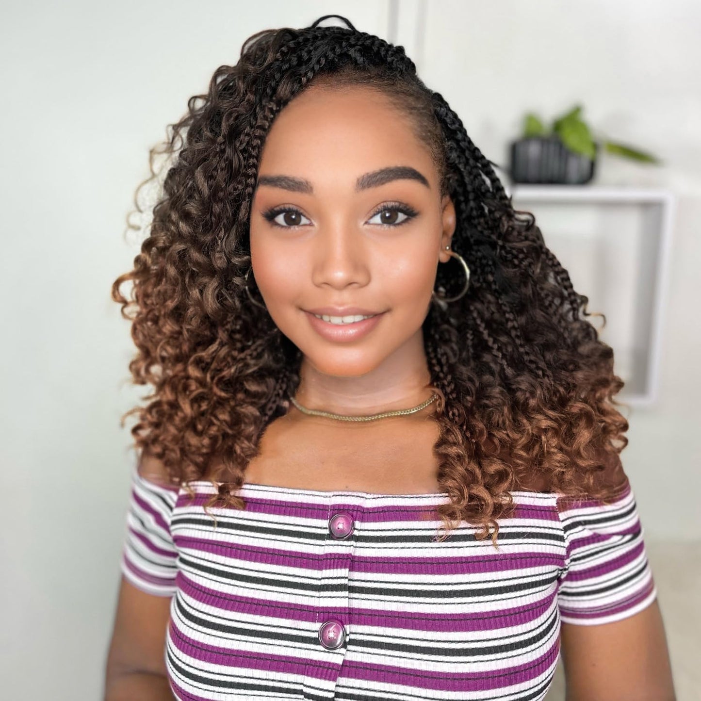 Yewell 9 Packs Goddess Box Braids Crochet Hair Boho Crochet Box-Braids With Curly Ends Crochet-Hair For Black Women, 12 Inch Pre Looped Bohemian Crochet Box-Braiding (12Inch 9 Packs,T30)