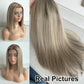 Byluxurious Highlight Ash Blonde Lace Front Wigs Human Hair Pre Plucked Pre Cut Ombre Balayage Brown Straight Soft Short Bob 13x4 UHD Lace Real Human Hair Wig For Women 14Inch 180% Density