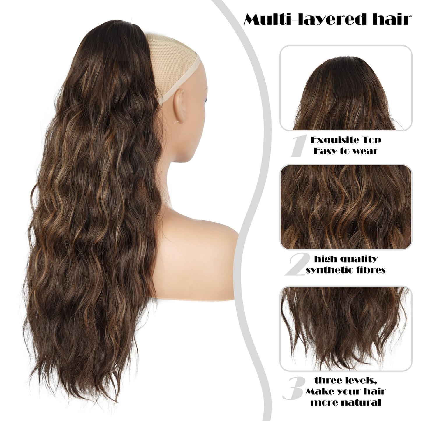 Drawstring Ponytail for Women, 26 inch Long Ponytail Extension, Synthetic Pony Tails Hair Extensions, Highlight Hair Extensions Ponytail for Daily Use (Color: Brown Mixed Honey Blonde)