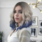 MUPUL Black Ombre silver gray To Blue Wig Short Body Wavy Bob Wigs for Women Shoulder Length Synthetic Cosplay Party Wig for Girls Daily Use Colorful Wigs
