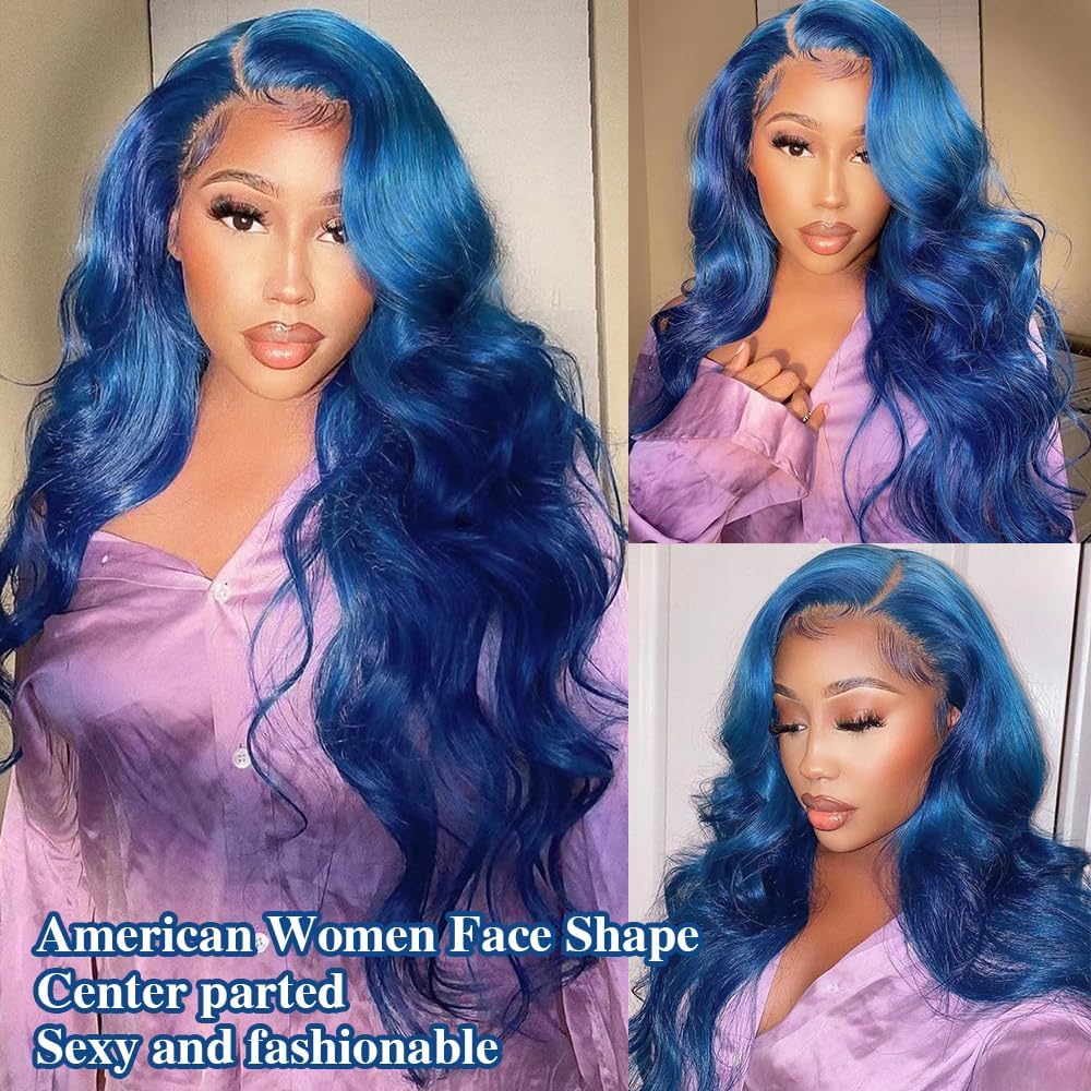 Sabosi Blue wig Long Wavy Wigs for Women 26 Inch Middle Part Curly Wavy Wig Natural Looking Synthetic Heat Resistant Fiber Wig for Daily Party Use