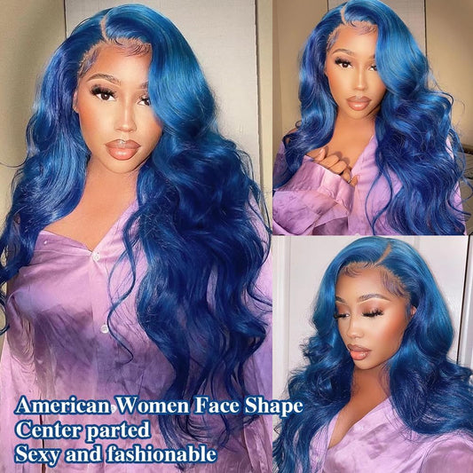 Sabosi Blue wig Long Wavy Wigs for Women 26 Inch Middle Part Curly Wavy Wig Natural Looking Synthetic Heat Resistant Fiber Wig for Daily Party Use