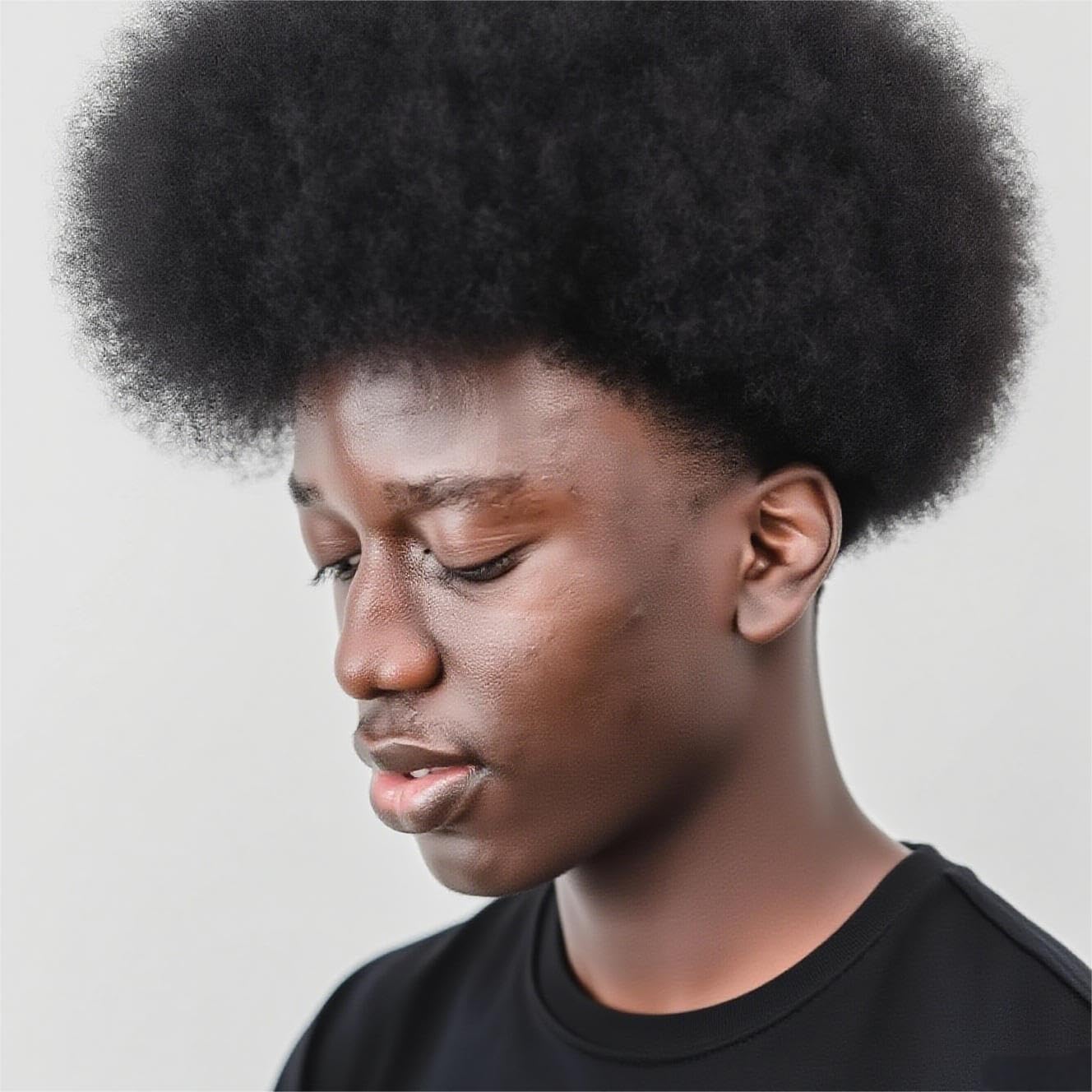 Blayzehair Afro Toupee for Black Men Kinky Curly Brazilian Human Hair Piece African American Wavy Hairpiece Full Poly Thin Skin PU Replacement System(8x10-120% Density,#1 Jet Black-8MM Wave)