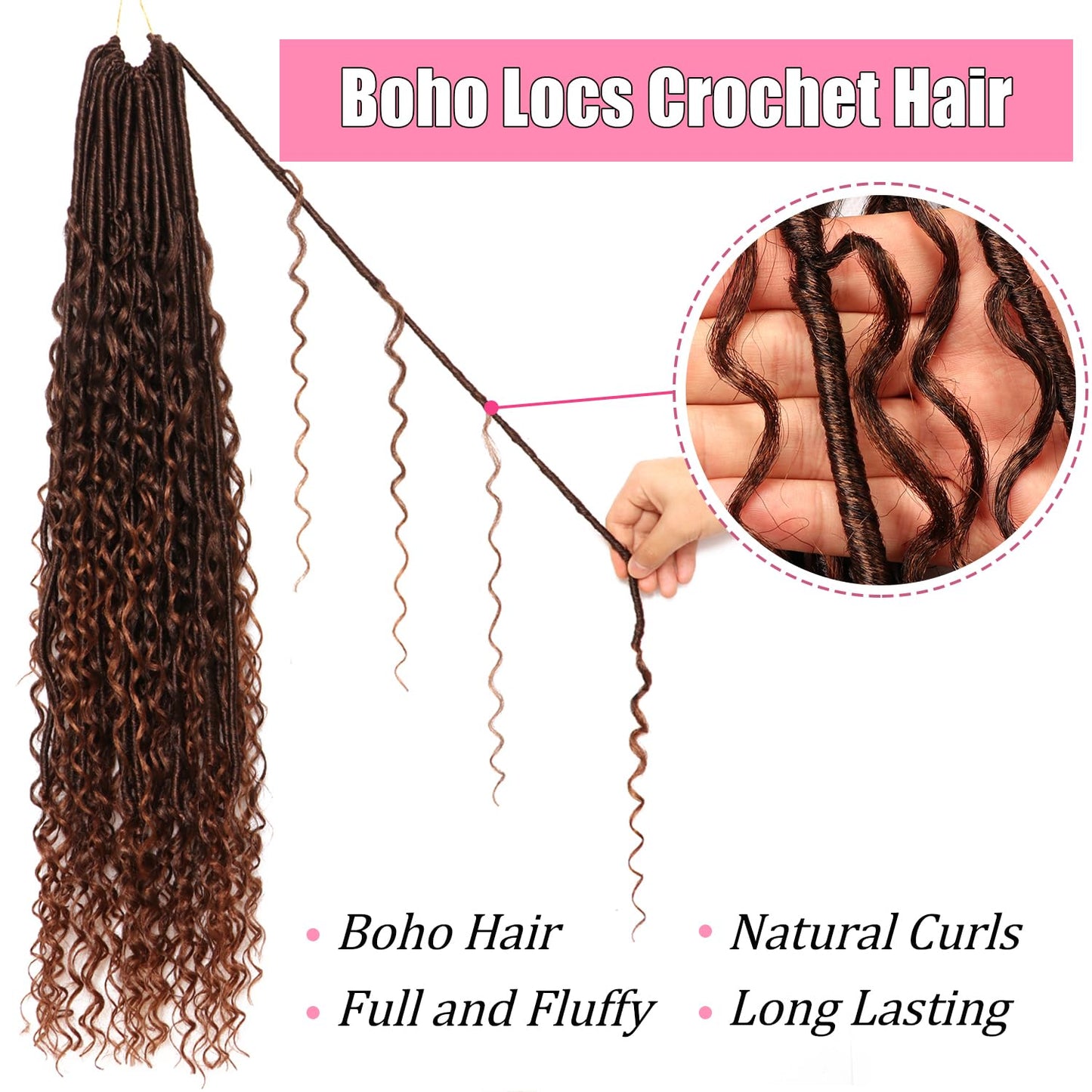Soft Boho Locs Crochet Hair for Black Women-30 Inch 8 Packs Goddess Faux Locs Crochet Human Hair Feeling Pre Looped with Curly Ends(T30, 30 Inch(Pack of 8))