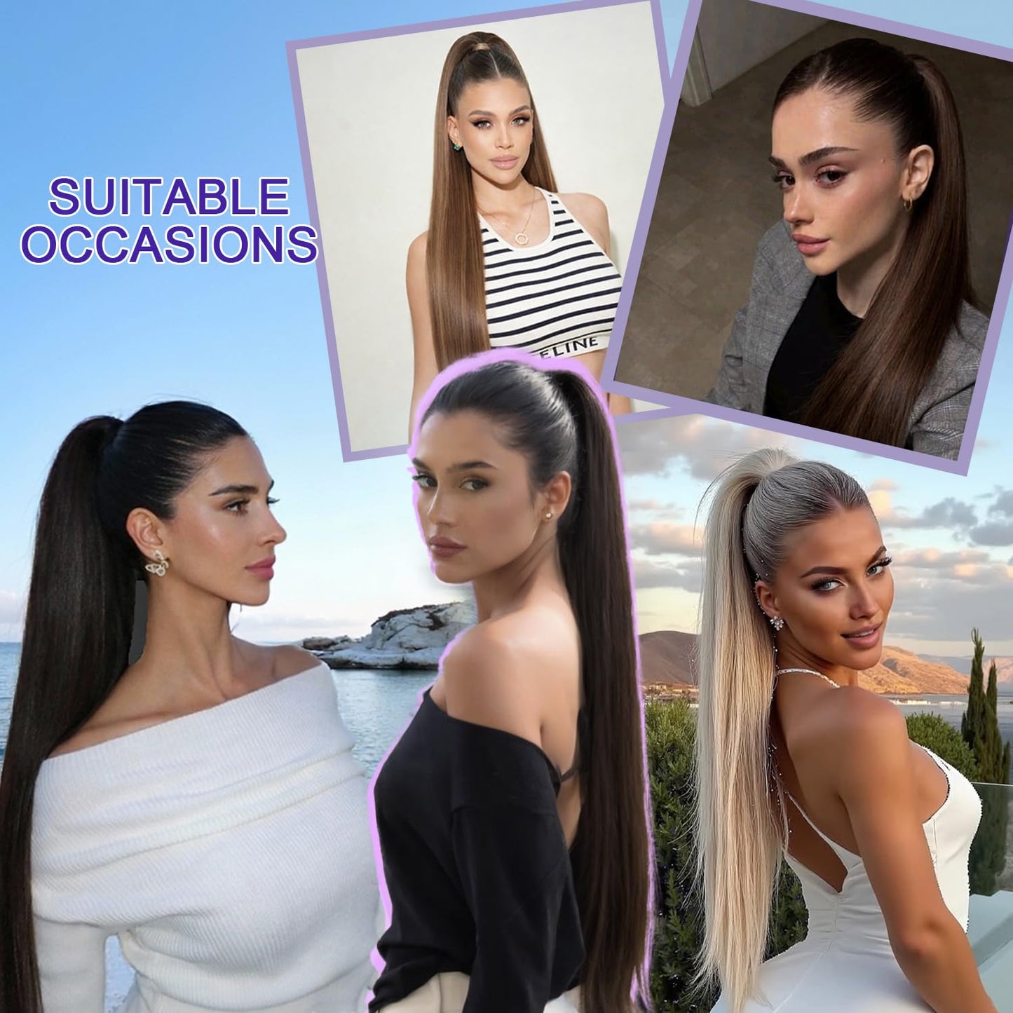 ORSUNCER Drawstring Ponytail Extension, Long Straight Pony Tails Hair Extensions Natural Soft Clip in Ponytail for Women Synthetic Hairpieces Auburn Brown