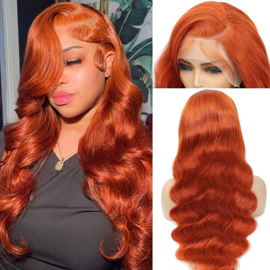 Ginger Lace Front Wig Human Hair Pre-Plucked 200% Density Body Wave HD Lace Frontal Wig 88J Colored Ginger Human Hair 13x4 Lace Front Wig Glueless 28 Inch