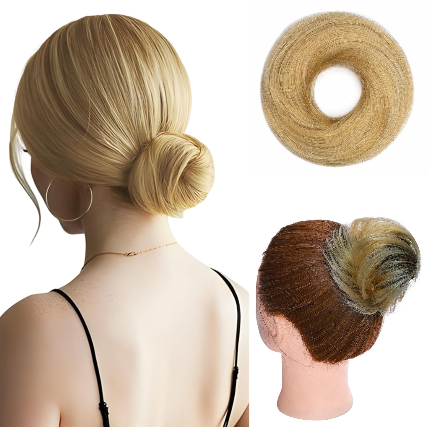 Hairro Human Hair Bun Hair Piece Remy Hair Bun Scrunchies Real Updo Hairpieces Wavy Stretchy Hair Bun Donot Elegant Chignon with Elastic Rubber Band Hair Accessory For Women 1PC 23g #613 Bleach Blonde