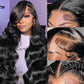 YetFree 26 Inch Body Wave Lace Front Wigs Human Hair Pre Plucked 13x6 HD Lace Frontal Wigs Brazilian Virgin Human Hair 200 Density Glueless Body Wave wig with Baby Hair Natural Black