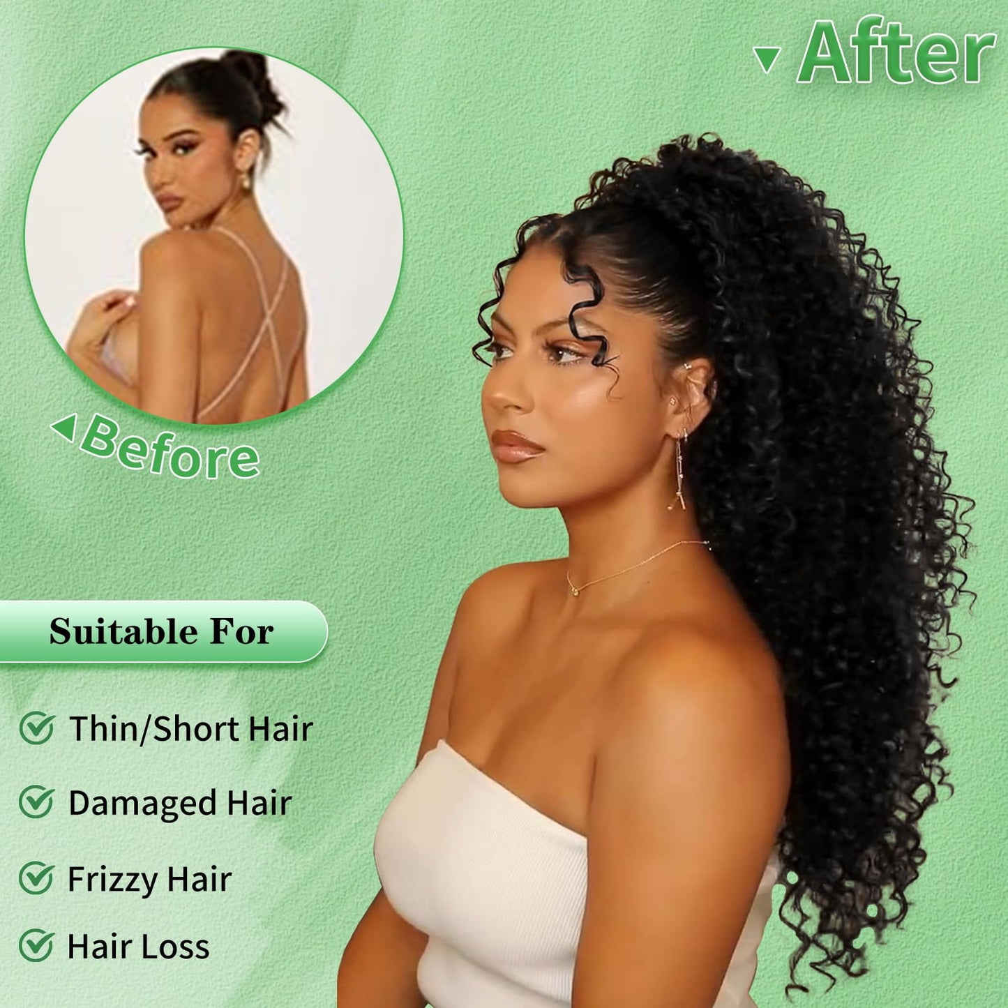 Youthfee 27” Drawstring Ponytail Deep Curly Heat Resistant Instant Clip Ponytail Extension Protective Style Afro Kinky Curly Hair Pieces for Women